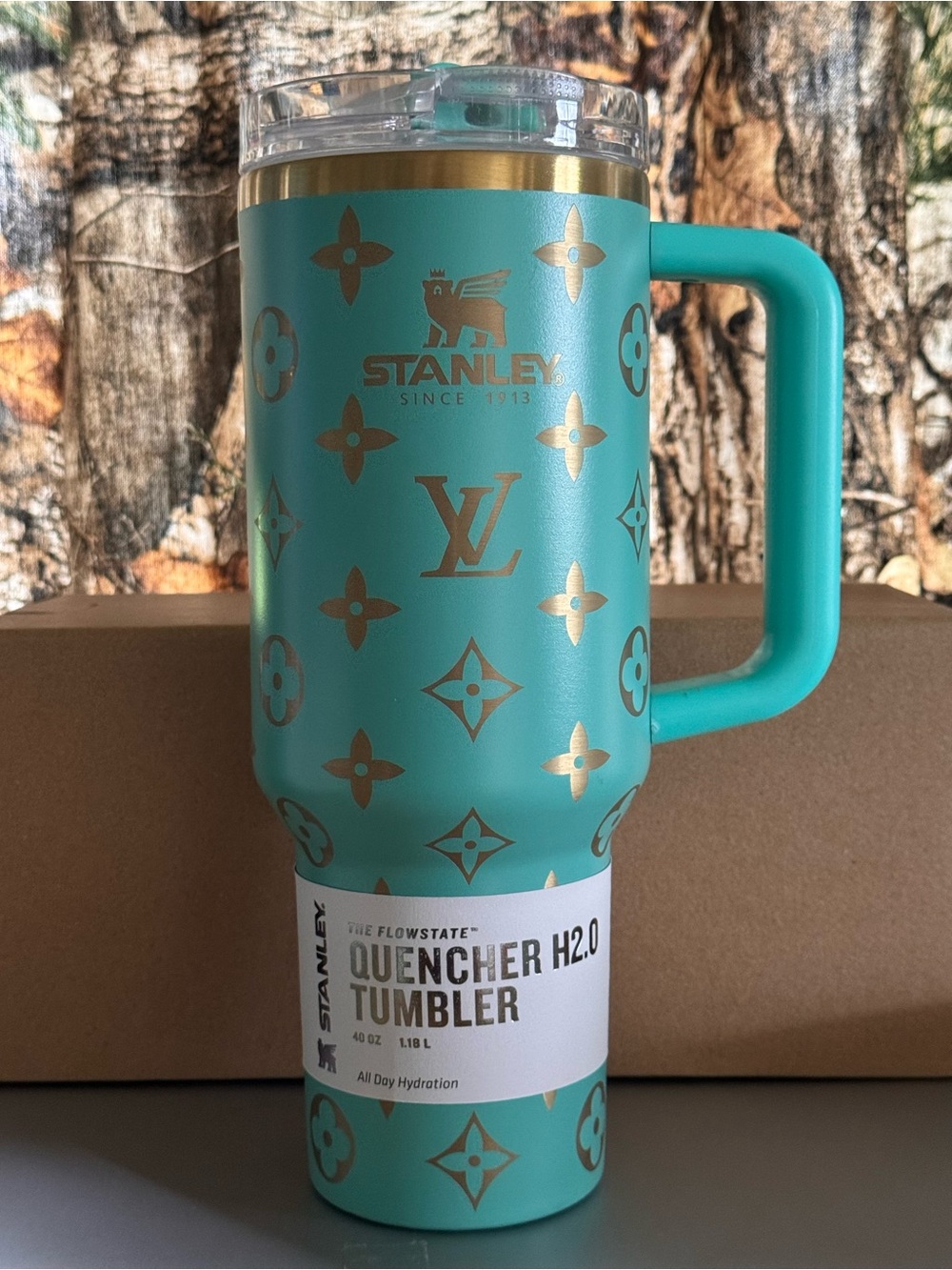 Stanley Teal Travel Mug with Gold Monogram Accents